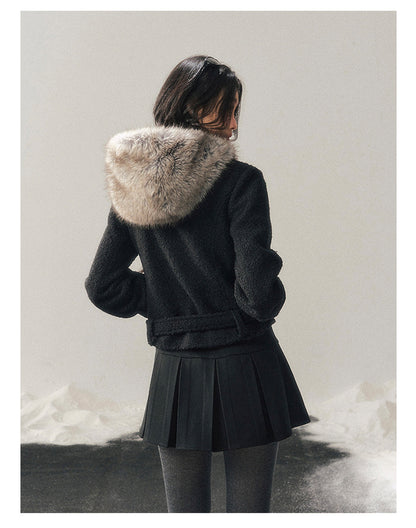 少也眼 "Silent Devotion" Quilted Fringe Wool Coat - Quiet Black
