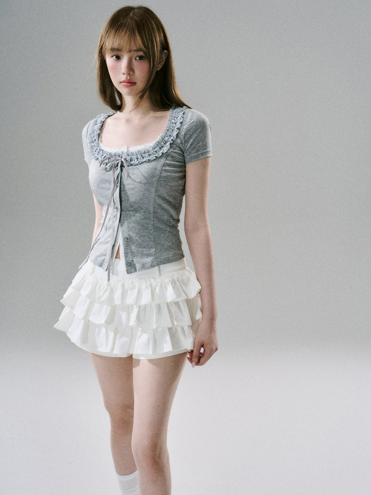 LOST FOREST - White Cotton Ruffle Utility Skirt