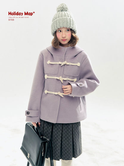 "Velvet Snowfall" Purple Mist Hooded Quilted Wool-Touch Duffle Coat