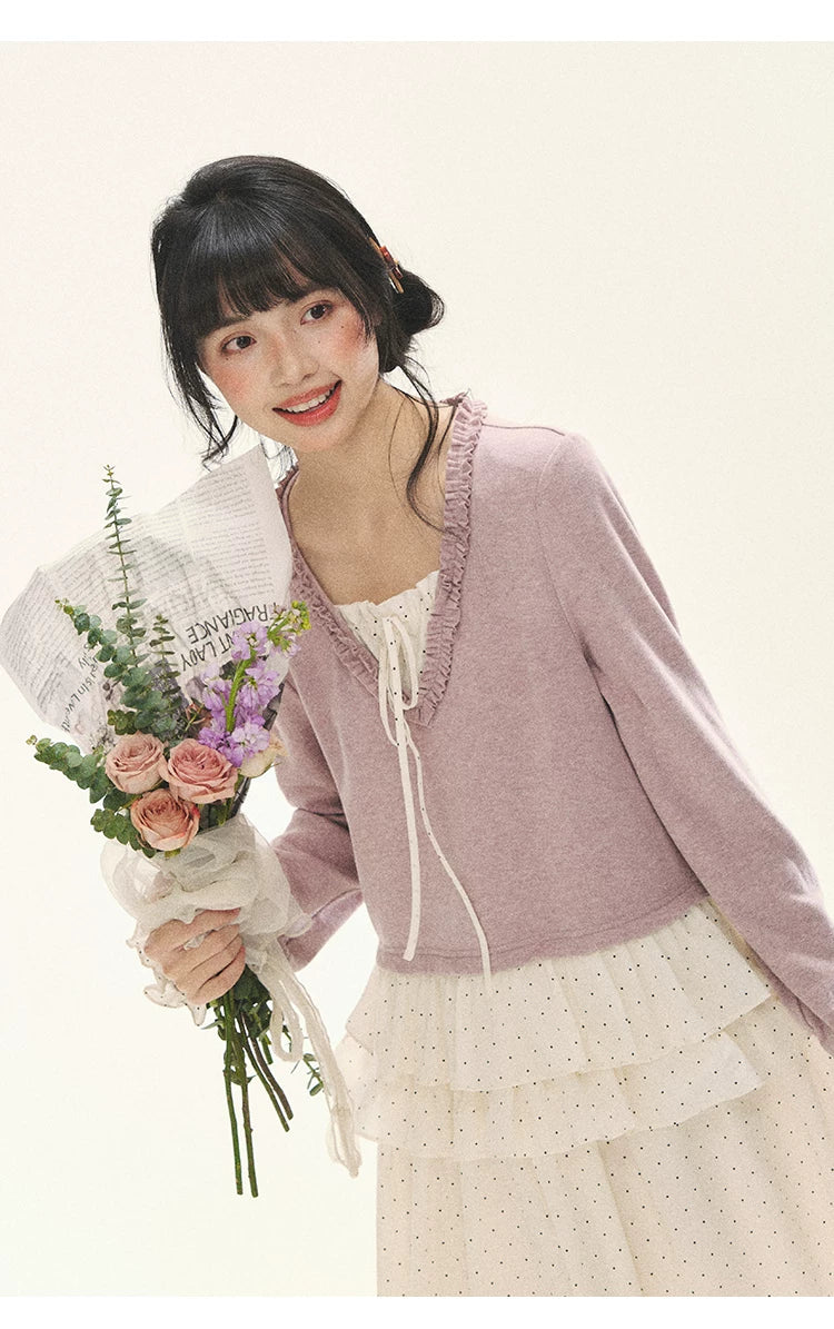 "Berry Layers" Smoky Wisteria Faux-Layer Bow Tiered Mini Dress