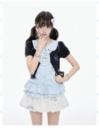 Two Ways to Wear! Cinnamoroll Cropped Cardigan / Round-Neck Blouse / Bubble Skort