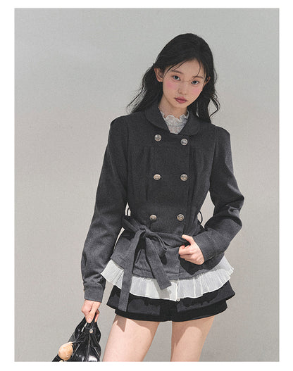 少也眼 "Twilight Whispers" Hepburn-Style Waist-Cinch Blazer
