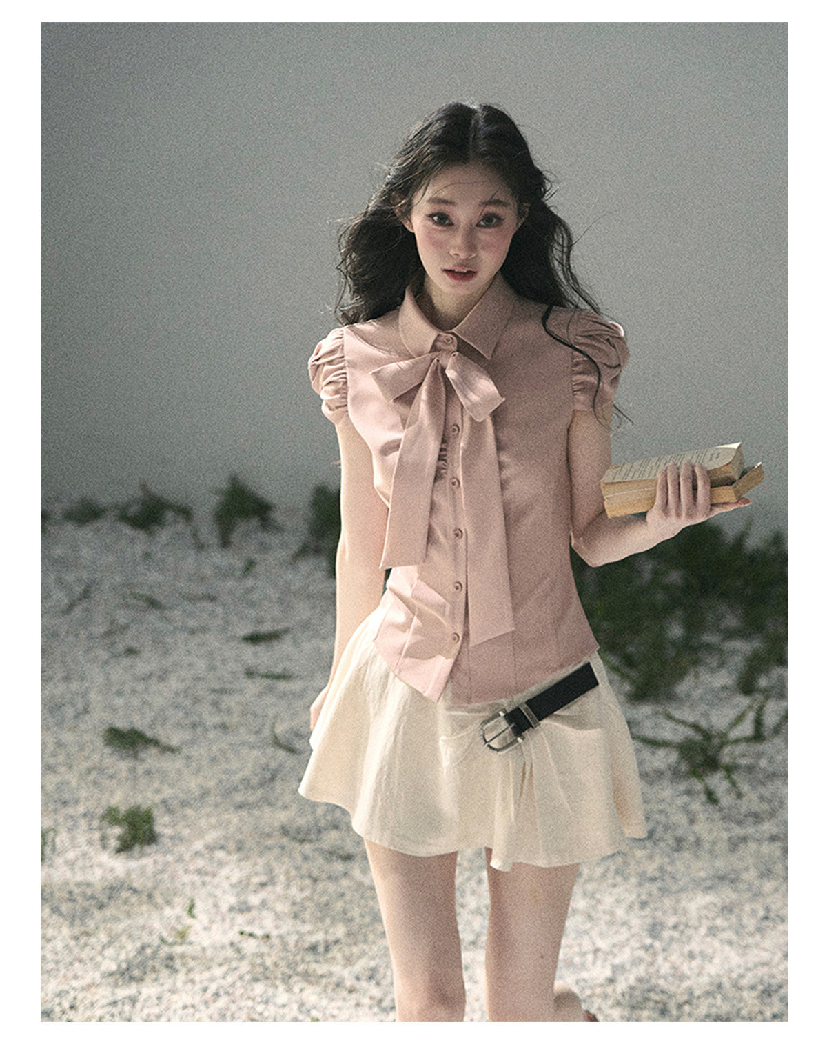 “Blush Confession” Ballet Pink Bow Puff Sleeve Blouse