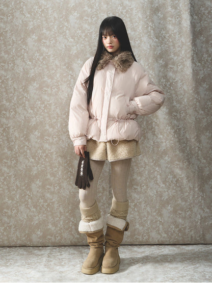 Soote Season - Sweet Cream Pink Faux-Fur Collar Puffer Jacket