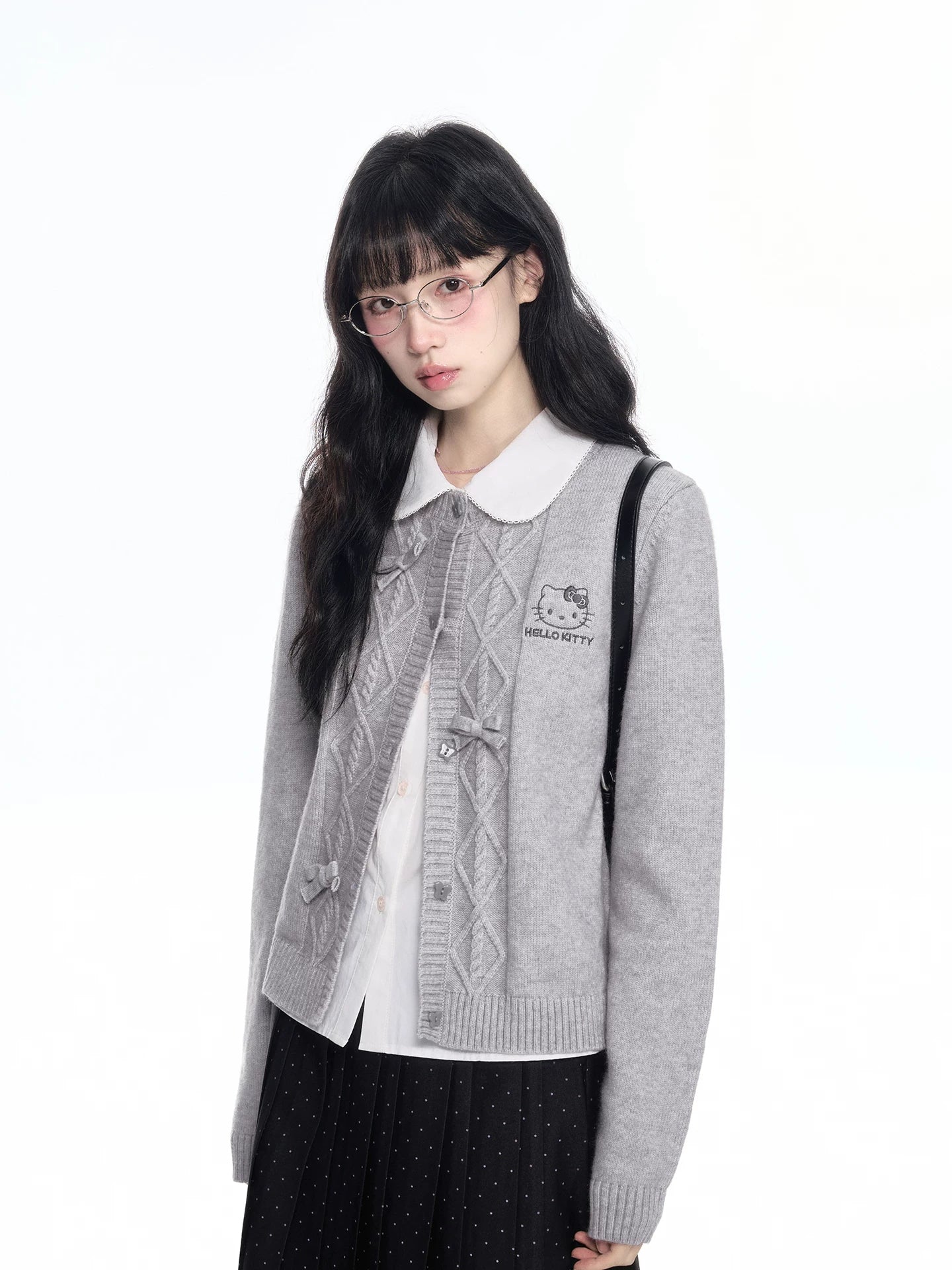 170726K "Heather Ribbon" Gray Cable Knit Cardigan