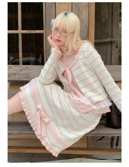 RF - Candy Stripe Floral Knit Cardigan and Midi Skirt Set