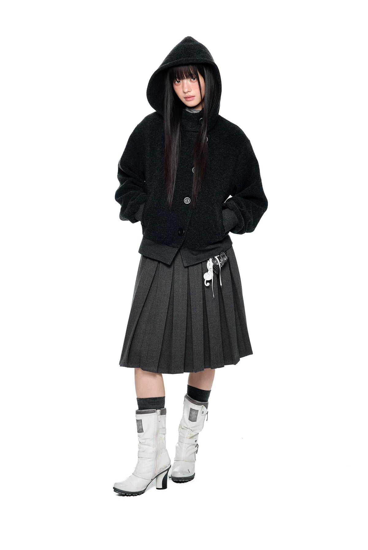 EZEK | Preppy Hooded Wool Blend Jacket with Button Front