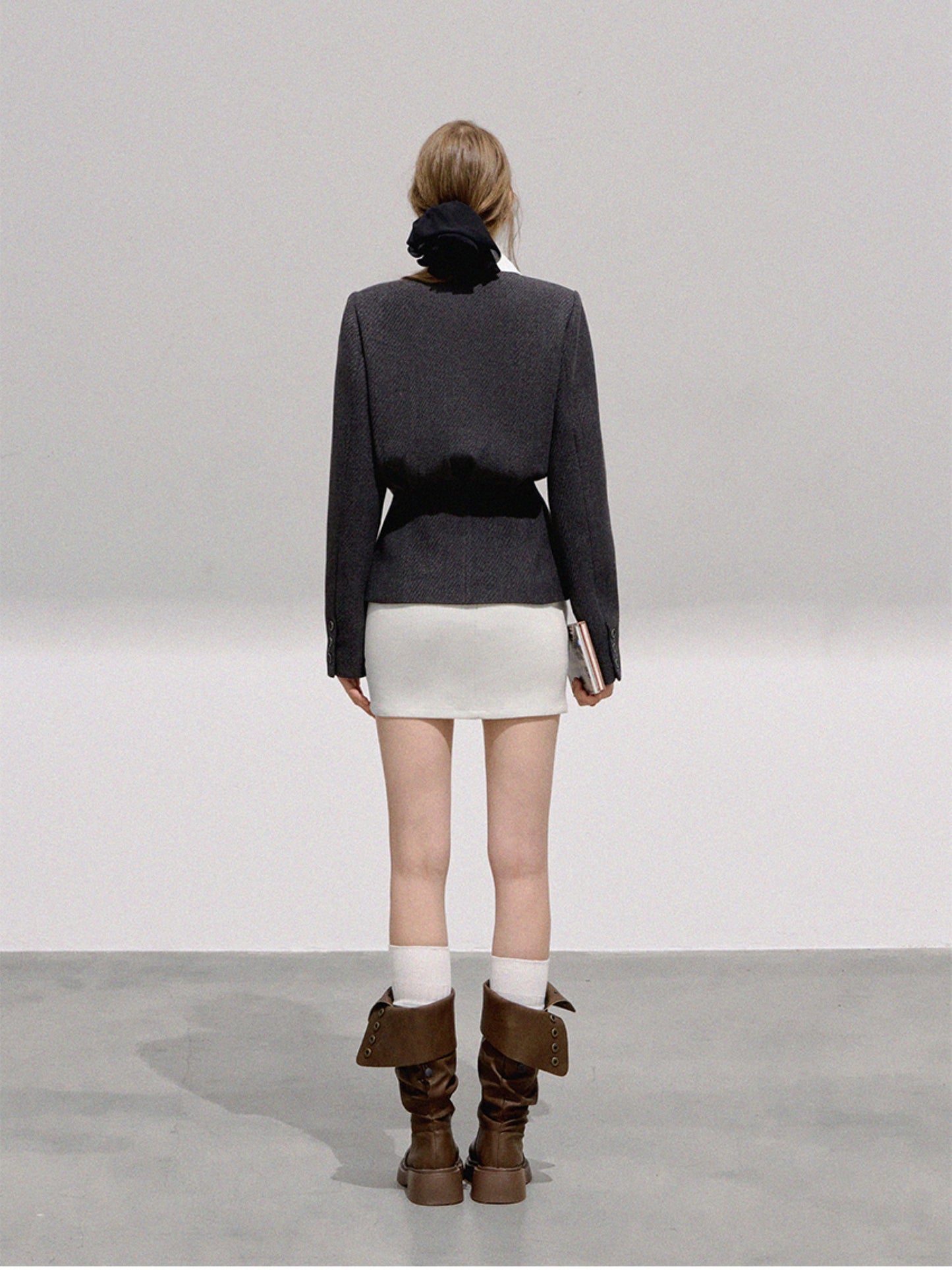 BOHOL BLING - Minimalist Wool Blend Cropped Blazer & Skirt Set