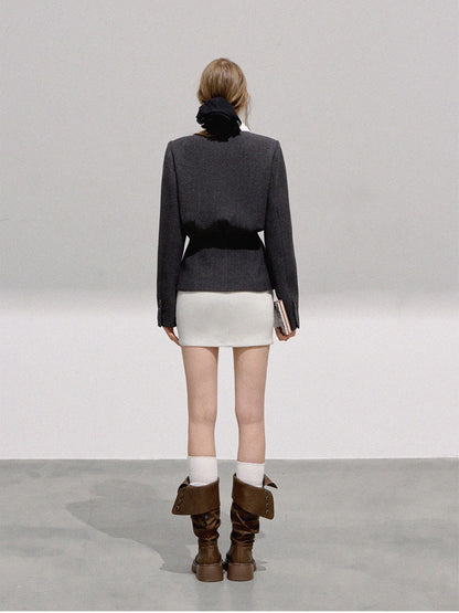 BOHOL BLING - Minimalist Wool Blend Cropped Blazer & Skirt Set