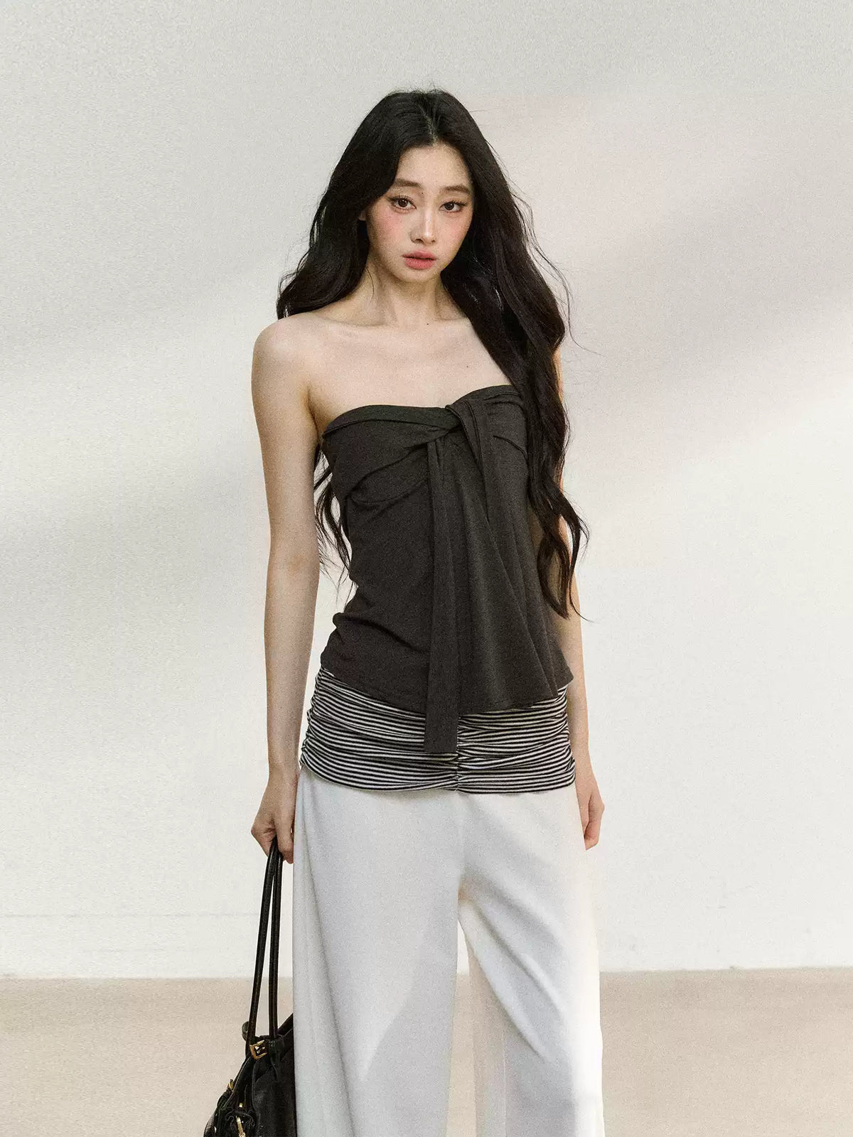 JN's DESIGN - White Ruffle Overshirt & Gray Cami Set