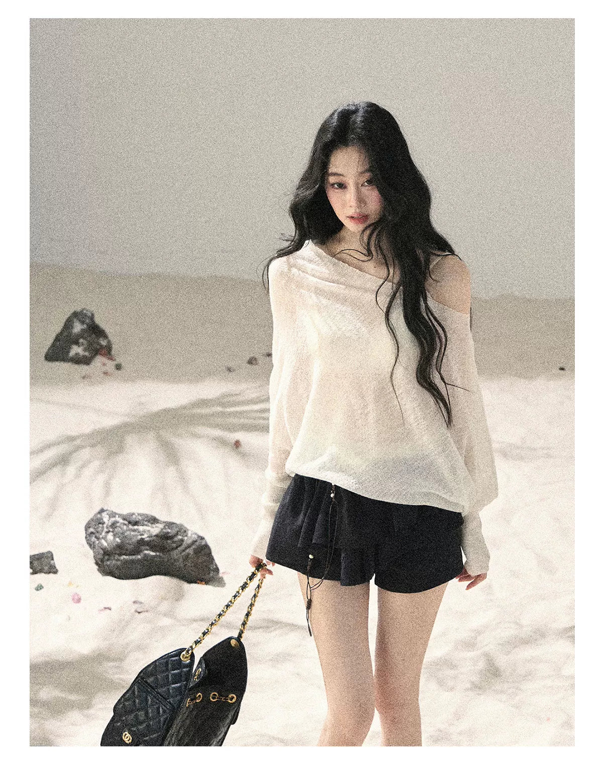 "Misty Veil Whisper" Holland Cheese Off-Shoulder Sheer Sun Protection Top 5345634