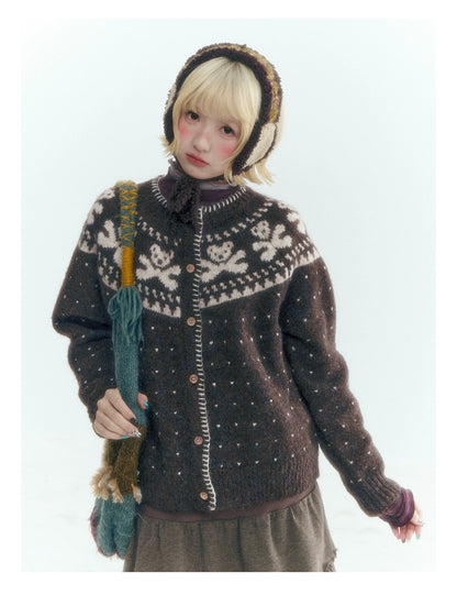 Horridale - Gummy Bear Vintage Embroidered Knit Cardigan – Mocha Brown