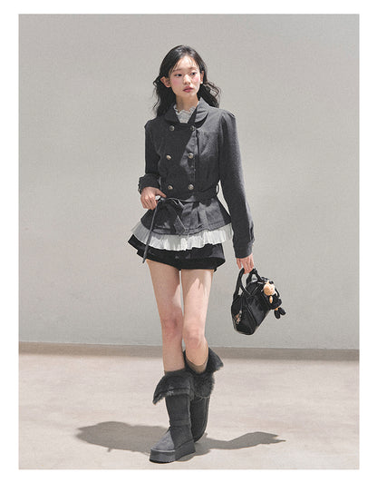 少也眼 "Twilight Whispers" Hepburn-Style Waist-Cinch Blazer