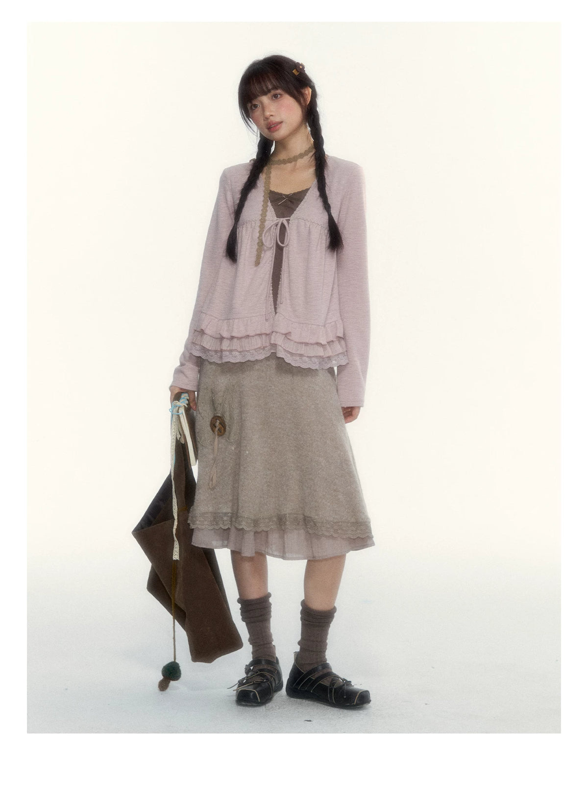 Milk Coffee Vintage Lace Knit A-Line Skirt