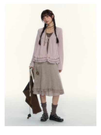 Milk Coffee Vintage Lace Knit A-Line Skirt