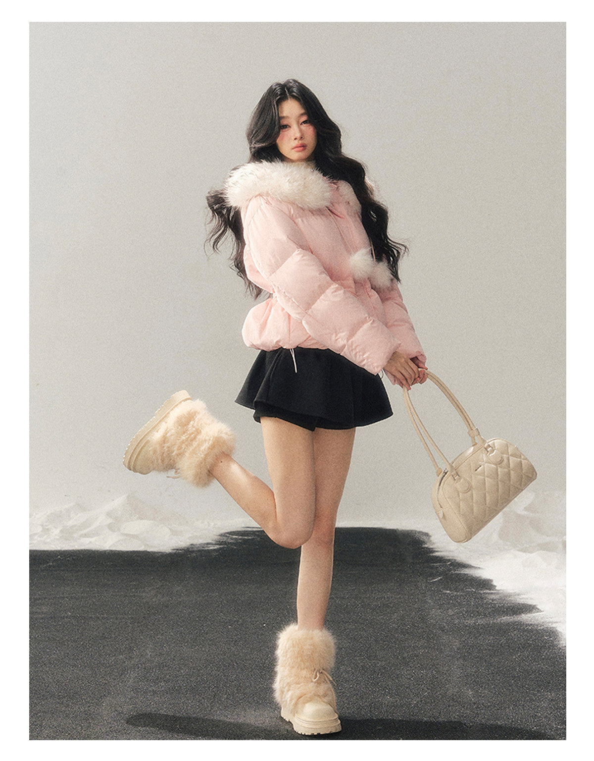 少也眼 "Snowfall on Her" White Duck Down Jacket – Soft Blush Edition