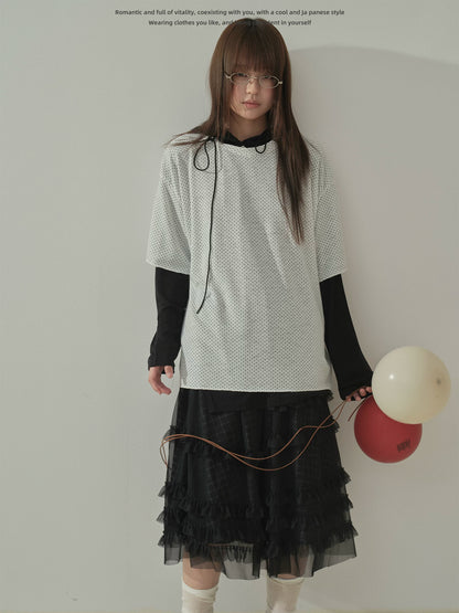 "Quiet Dots" Polka Dot Linen Blend T-Shirt (White / Coffee Gray)