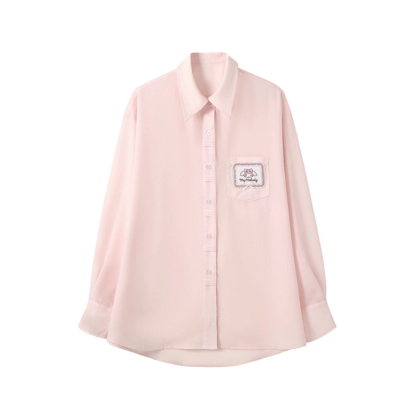 170726K "Campus Icons" Gray Purple Relaxed Polo Overshirt (Kuromi / My Melody / Cinnamoroll)