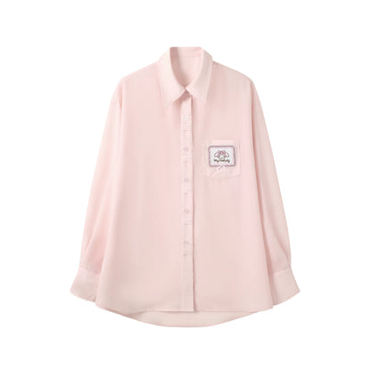 170726K "Campus Icons" Gray Purple Relaxed Polo Overshirt (Kuromi / My Melody / Cinnamoroll)