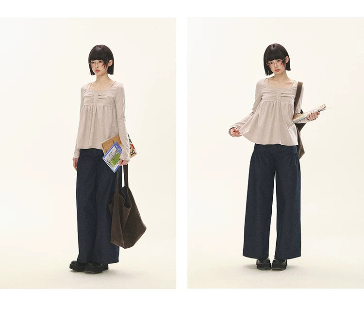 "Sweet Favorite" Polka Dot Faux-Layer Bow Knit Top (Gray Brown/ Blush Pink)