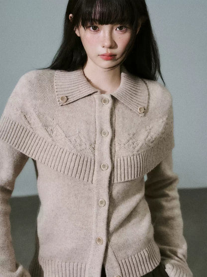 LOST FOREST - Mixed Beige Coffee Cashmere-Wool Cape Cardigan Sweater