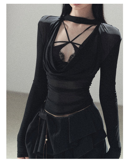 170726 "Barely There" Tranquil Black Sheer Halter Cover-Up
