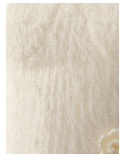 少也眼 "She Steps Through Frostlight" French 3D Floral Faux Mink Mini Dress - Camellia White