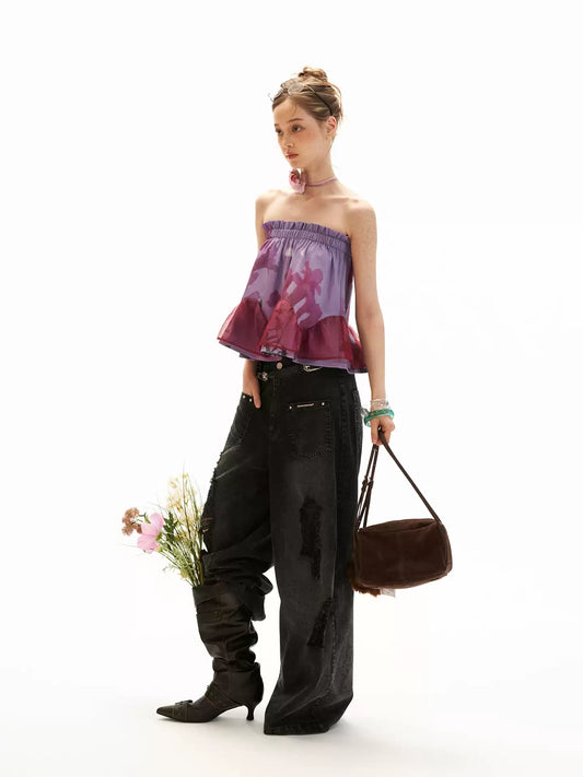 Moonlit Lavender Floral Mesh Tube Top WE929