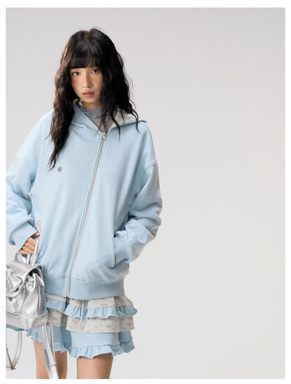[CAN] "Misty Blue Floral Reverie" Light Blue Floral Set (Reversible Jacket / Sweatpants / Tiered Skirt)