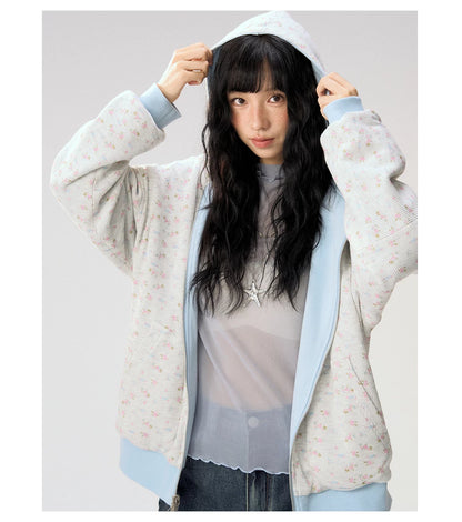 [CAN] "Misty Blue Floral Reverie" Light Blue Floral Set (Reversible Jacket / Sweatpants / Tiered Skirt)