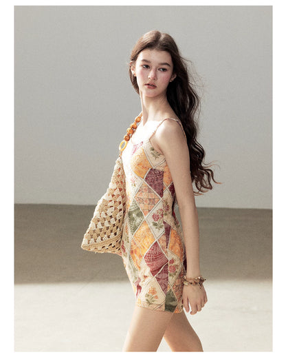 "In Her Lingering Gaze" Van Dyke Brown Floral Cami Bodycon Mini Dress