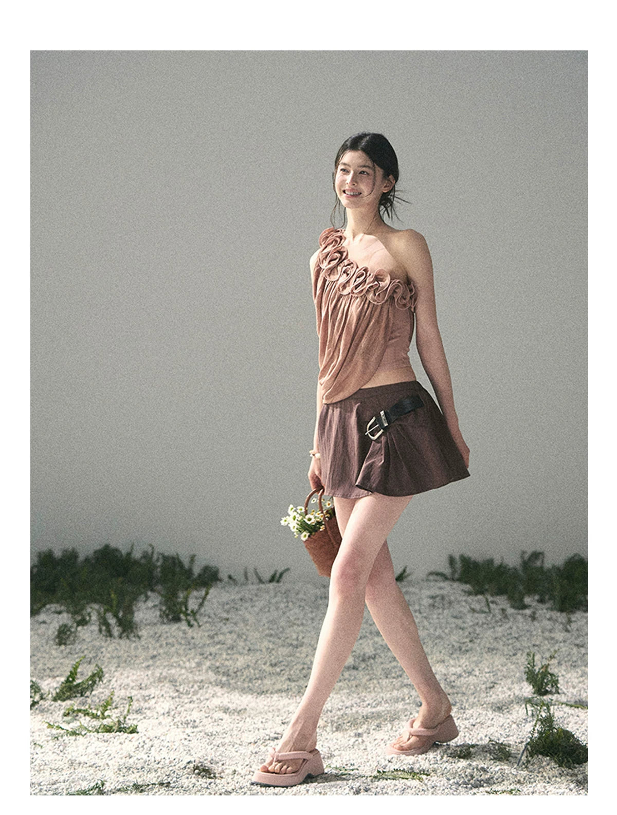 “Where Spring Petals Fall” Dusty Rose Ruffle Off-Shoulder Top