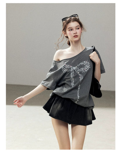 "Shimmer Across the Sea" Denim Bubble Skort (Rock Black/ Vintage Blue)