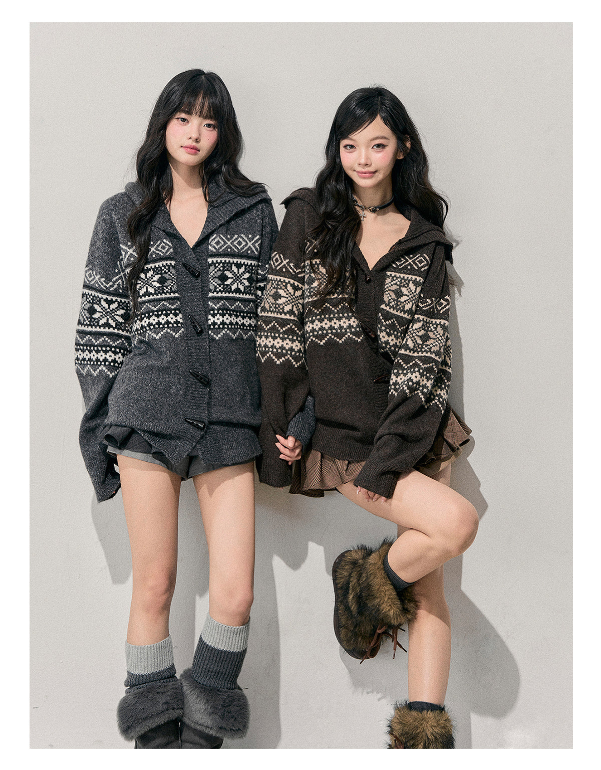 少也眼 "Weightless Night" Fair Isle Toggle Knit Cardigan