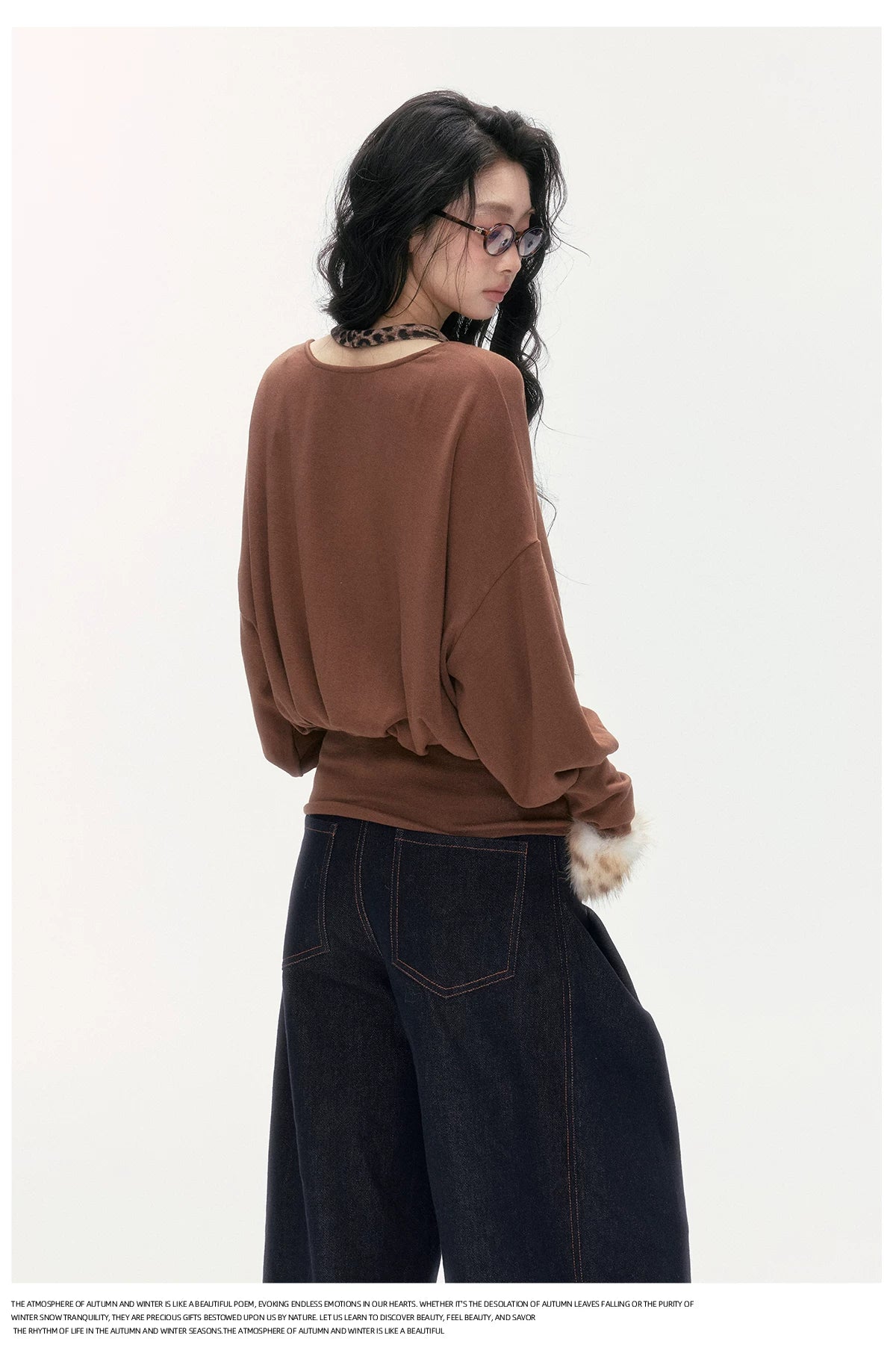 24olvides - Layered-Look U-Neck Sweater with Detachable Faux Fur Cuffs