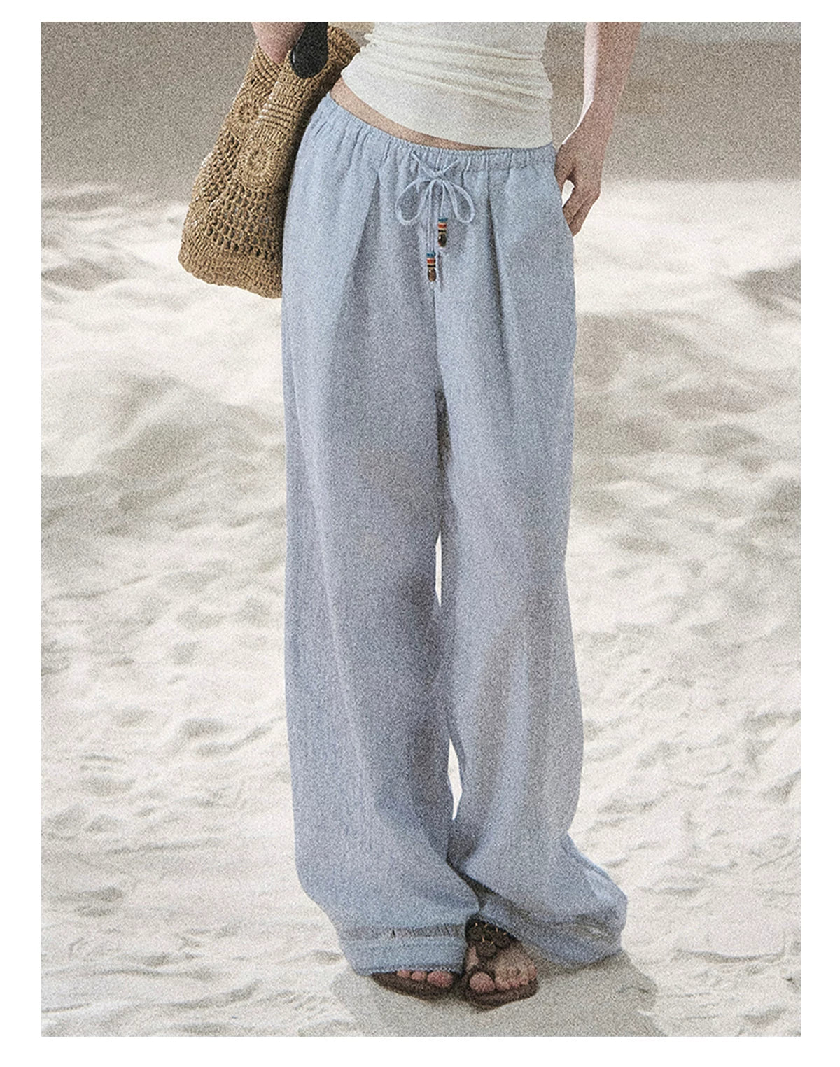 "Follow the Sea Breeze" Lightweight Straight-Leg Wide-Leg Pants (Lotus Pink/ Gray Sage Green/ Gray Blue)