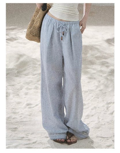"Follow the Sea Breeze" Lightweight Straight-Leg Wide-Leg Pants (Lotus Pink/ Gray Sage Green/ Gray Blue)