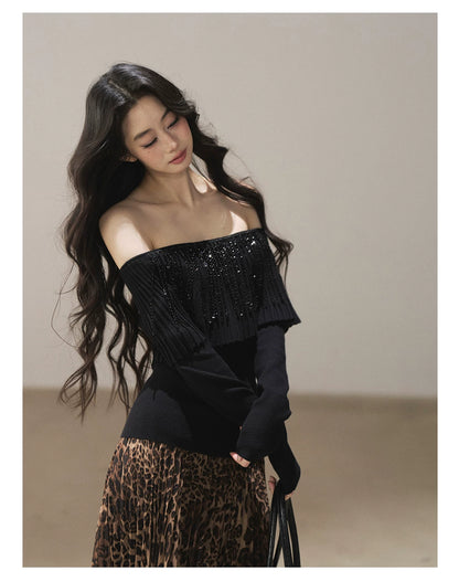 AOMALM - "Beyond the Pleats" One-Shoulder Long-Sleeve Knit Top