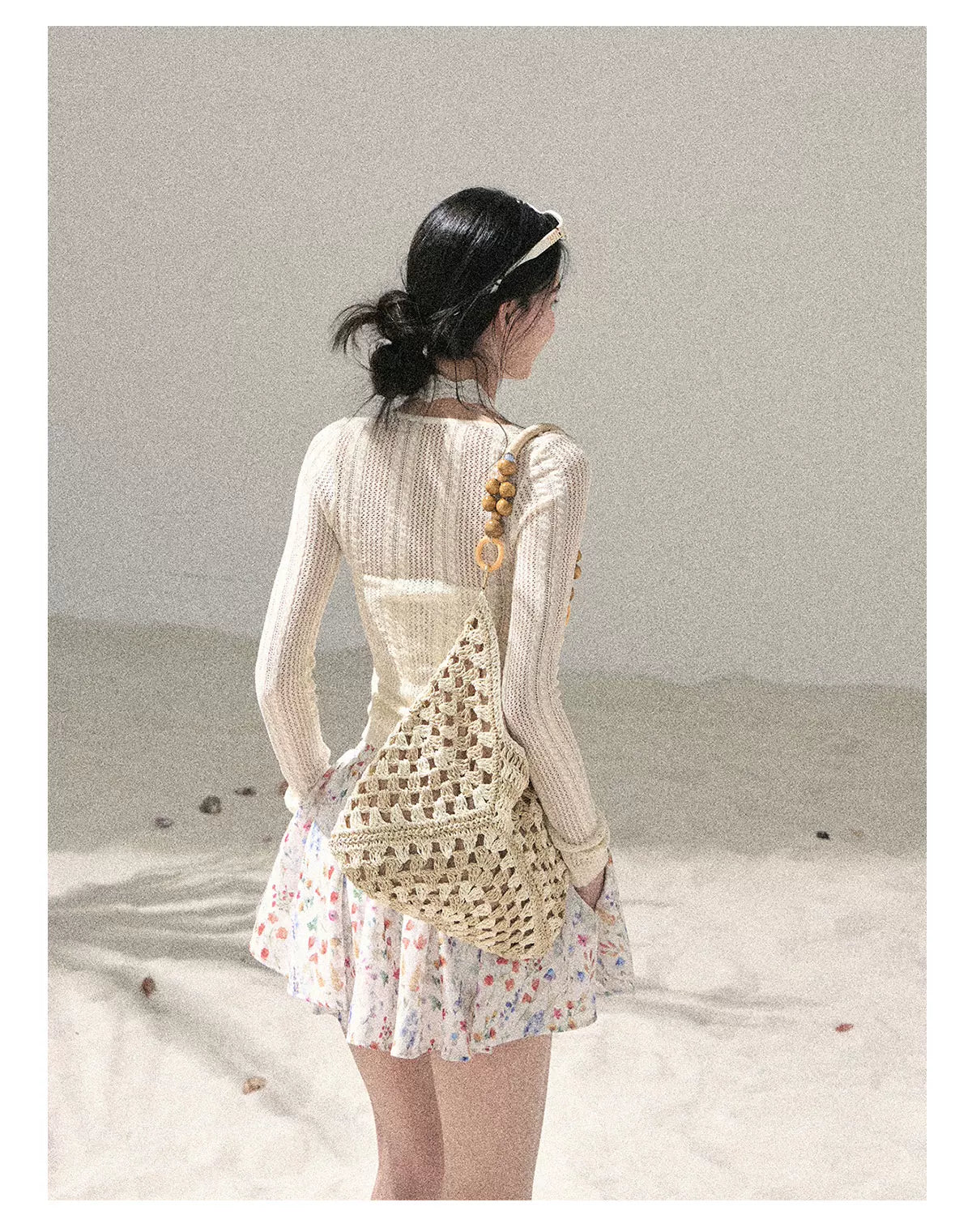 "Blooming Floral Reverie" Cream Ivory Floral A-Line Mini Skirt