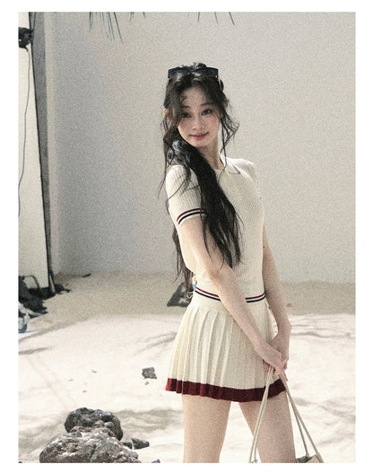 "The Softest Touch" Dutch Cream Collegiate Knit Top & Mini Skirt Set