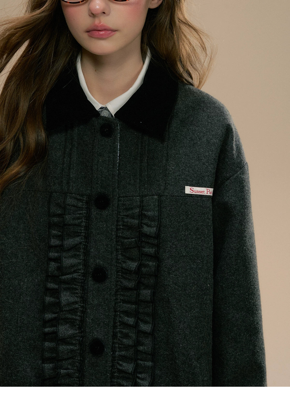 SunsetPark - Intellectual Gray Wool-Blend Herringbone Coat (Intellectual Gray / Khaki Houndstooth)