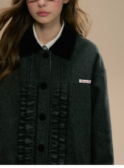 SunsetPark - Intellectual Gray Wool-Blend Herringbone Coat (Intellectual Gray / Khaki Houndstooth)