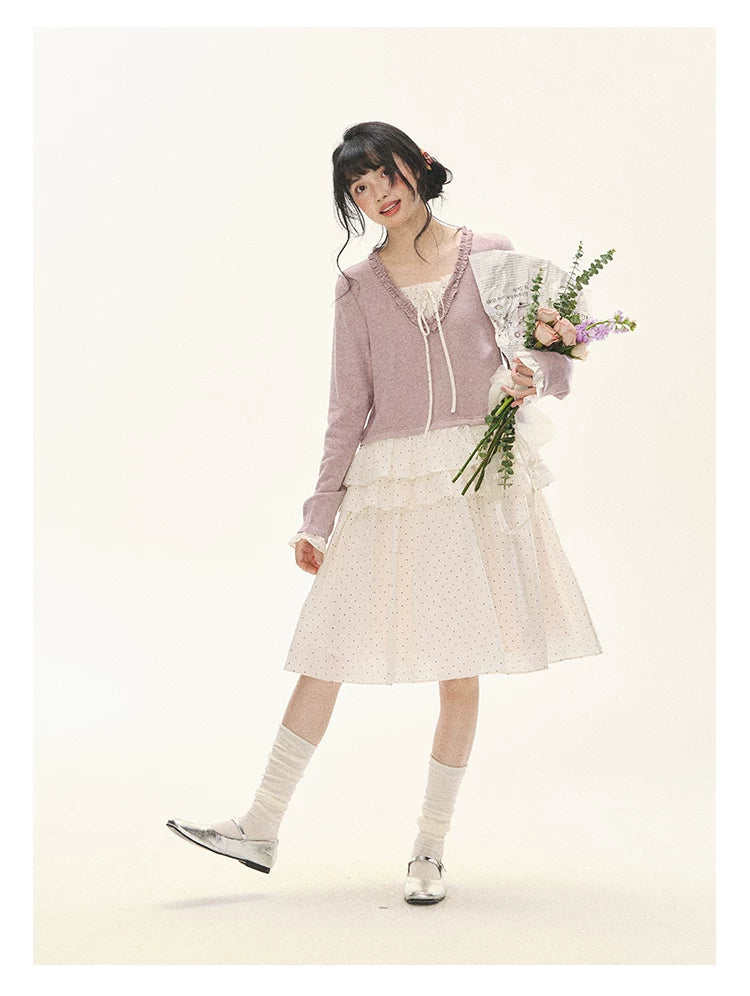 "Berry Layers" Smoky Wisteria Faux-Layer Bow Tiered Mini Dress