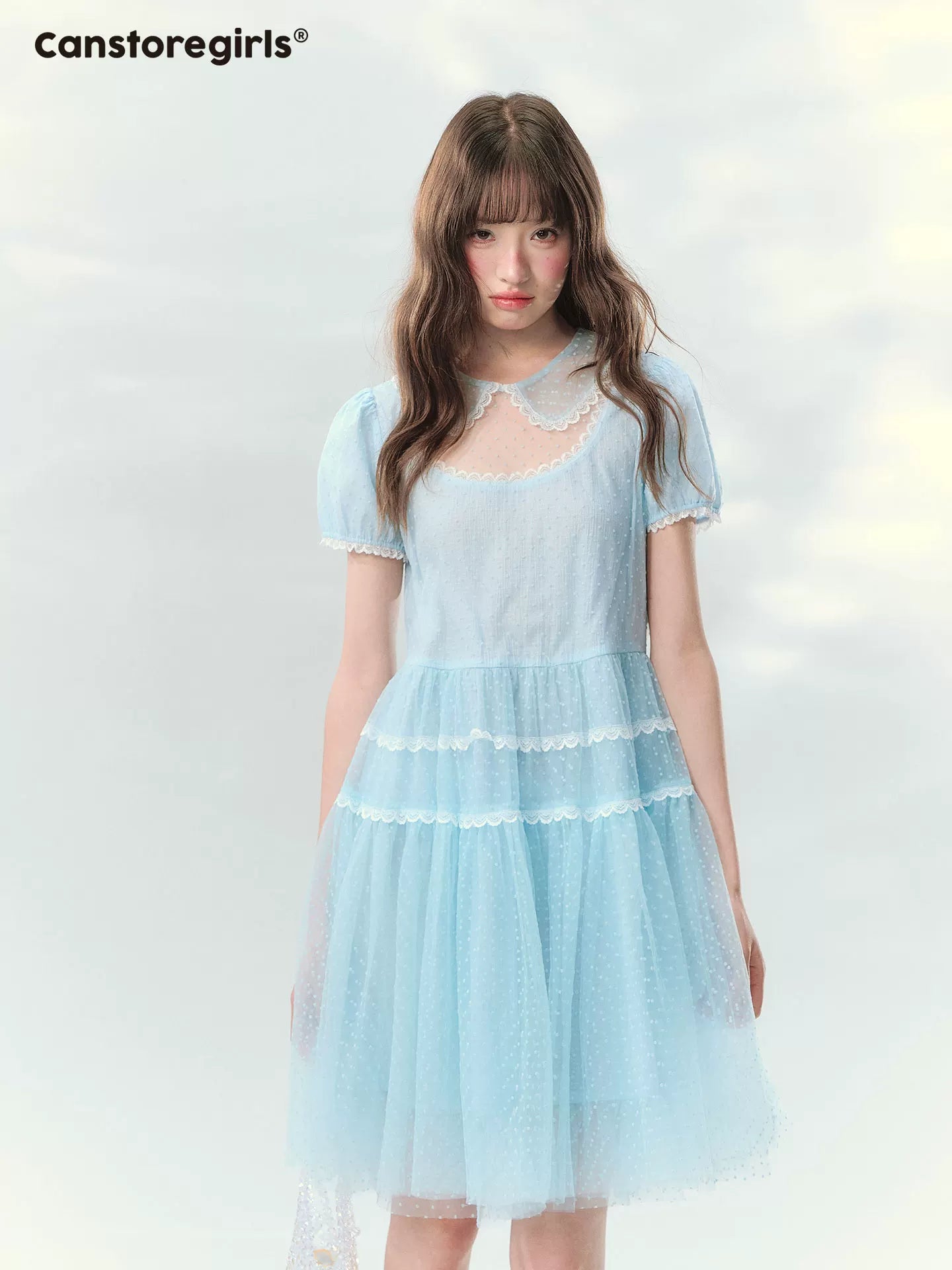 “Ice Blue Polka Dream” Blue Polka Dot Tiered Mini Dress