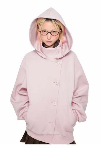 EZEK | Preppy Hooded Wool Blend Jacket with Button Front