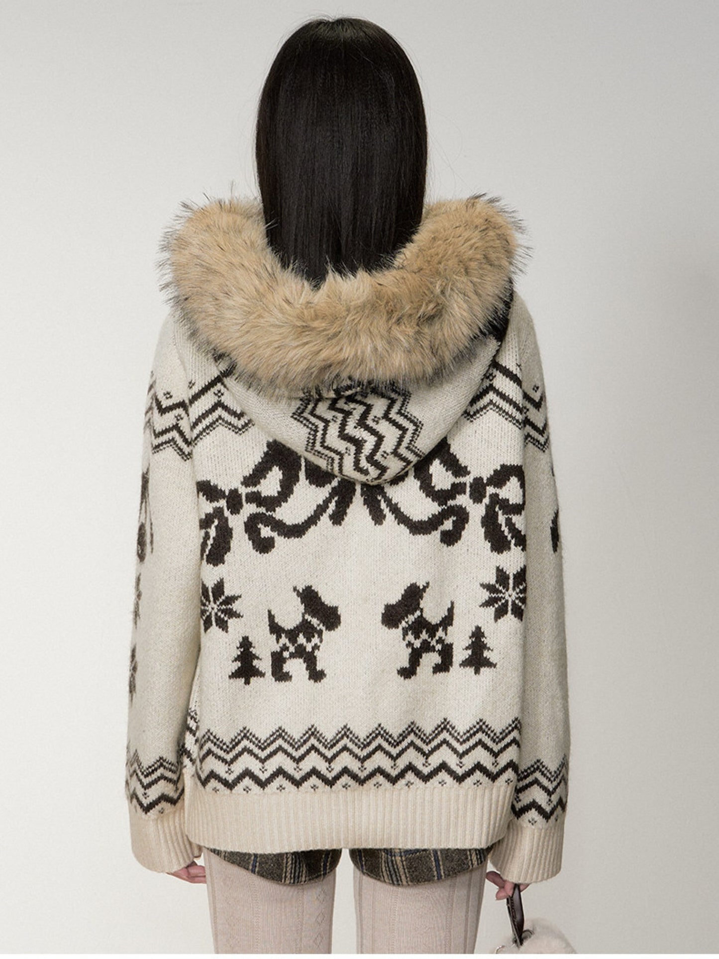 Soote Season - Fair Isle Cream Hooded Toggle Knit Jacket - Light Cream