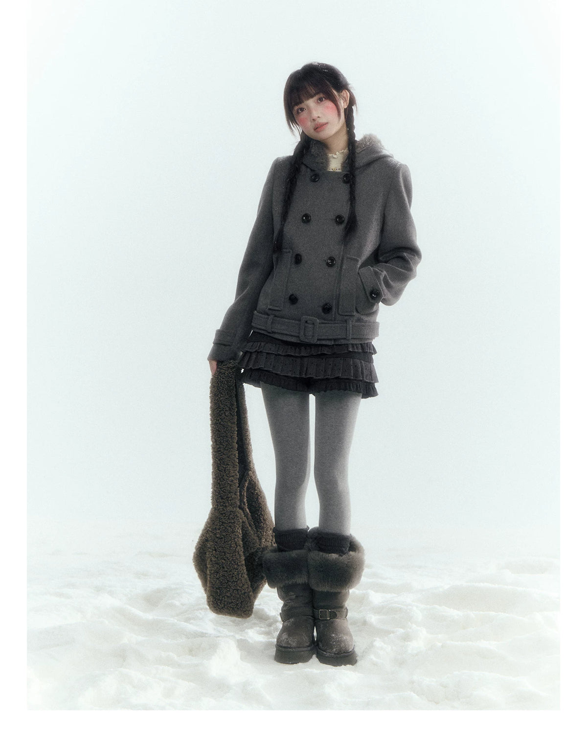 Horridale - Dark Gray Double-Breasted Hooded Wool Blend Coat