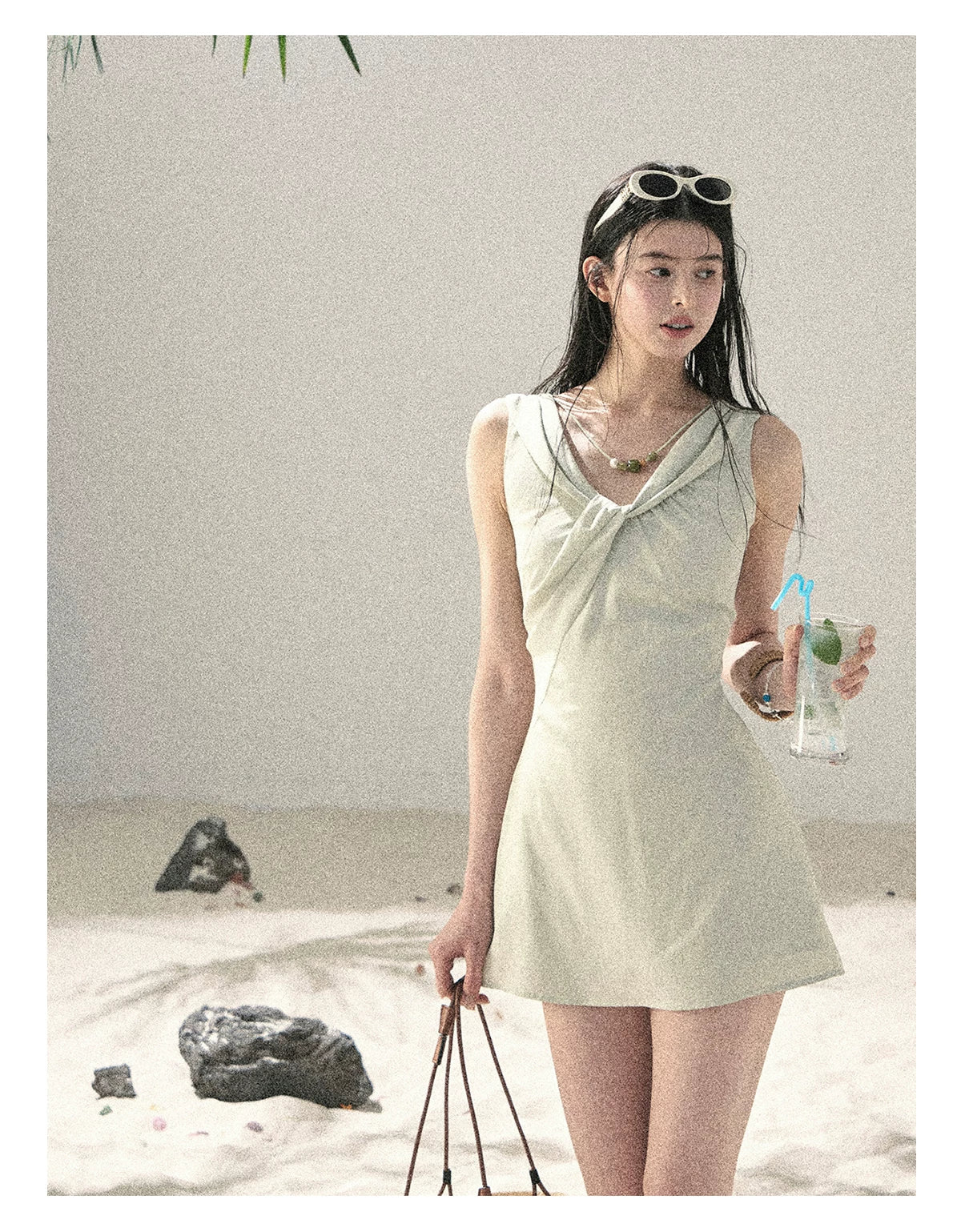 "Botanical Whisper" Sage Mist V-Neck Dress