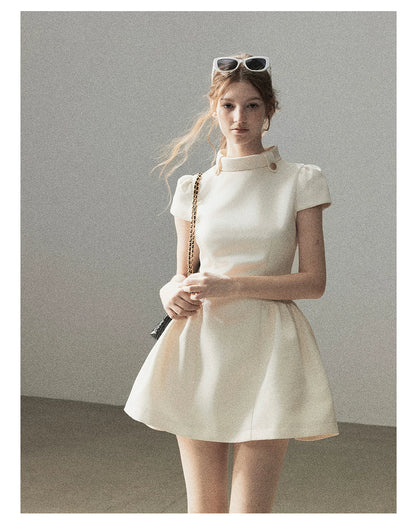 "Light Above the Clouds" Cream Ivory Satin Fit & Flare Mini Dress