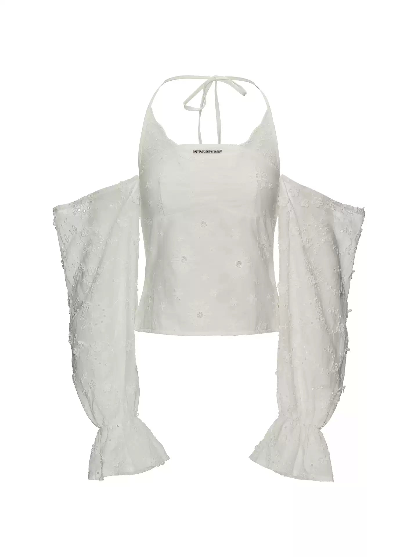White Off-Shoulder Embroidered Halter Blouse WE994
